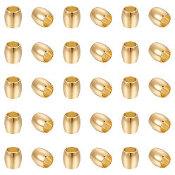 Золотой 50шт 202 европейские бусины из нержавеющей стали, баррель, бусины с большим отверстием, золотые, 6x6 мм, отверстие : 4 мм