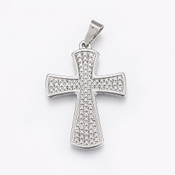 Нержавеющая Сталь Цвет Устойчивые к потускнению 304 подвески из нержавеющей стали, Подвески с большими отверстиями, крестик, цвет нержавеющей стали, 42x30x2.5 мм, отверстие : 10x5 мм