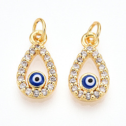 Настоящее золото 18K Латунные микро проложить кубического циркония прелести, с эмалью, слезинка со сглаза, с целью перехода в кольце, без кадмия и без свинца, реальный 18 k позолоченный, 13x7x2 мм, отверстие : 3 мм