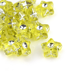 Green Yellow Plating Transparent Acrylic Beads, Silver Metal Enlaced, Star, Green Yellow, 9x8.5x4mm, Hole: 1mm, about 3000pcs/500g