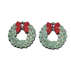 Christmas Wreath Подвески из тополя с принтом, Рождественская серия, Рождественский венок, 40x38.5x4 мм, отверстие : 1.6 мм