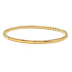 Золотой Роскошные браслеты из круглых латунных бусин и изогнутых трубок для женщин., золотые, 6.89 дюйм (17.5 см)