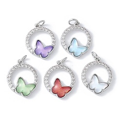 Платина Подвески из латуни микропаве с фианитами и стеклом, бабочки прелести, стойки покрытие, долговечный, без кадмия и без свинца, с целью перехода в кольце, платина, 18.5x14.5x4 мм, отверстие : 3.5 мм