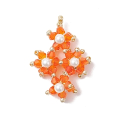 Оранжевый Подвески из имитирующего австрийского хрусталя и стеклянных бусин, ромб, граненые, оранжевые, 35.5x25x9 мм, отверстие : 2 мм