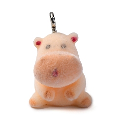 Гиппопотам Кулоны из флокированной смолы, с железной фурнитурой, животные., гиппопотам, 22.5x16.5x17.5 мм, отверстие : 2.5 мм