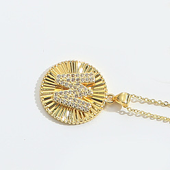 Letter W Латунные микро проложить кубического циркония ожерелья, плоские круглые с буквы, Буква W, 17.72 дюйм (45 см)