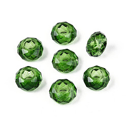 Зеленый Краска для выпечки стеклянные европейские бусины, бусины с большим отверстием, Без металлического сердечника, рондель, зелёные, 14x8 мм, отверстие : 5 мм