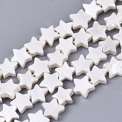 Linen Natural Freshwater Shell Beads Strands, Star, Linen, 8x9x3mm, Hole: 0.7mm, about 47~49pcs/strand, 13.19 inch~14.33 inch(33.5~36.4cm)