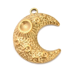 Золотой 304 Настройки горный хрусталь из нержавеющей стали кулон, без кадмия, без никеля и без свинца, ионное покрытие (ip), луна, золотые, пригодный для стразов 1.4~5 мм, 30x25x3.5 мм, отверстие : 2.5 мм