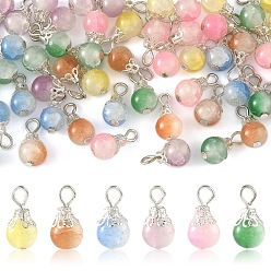 (52) Непрозрачная лаванда 60шт 6 цвета имитация нефритового стекла подвески, круглые, с платиновыми железными штифтами с плоской головкой петля, два тона, разноцветные, 15 мм, отверстие : 2.3 мм, 10 шт / цвет