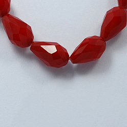 Dark Red Glass Beads Strands, Imitation Jade Beads, Faceted, teardrop, Dark Red, 11x8mm, Hole: 1mm