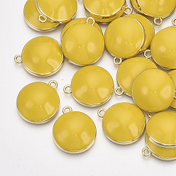 Gold Alloy Pendants, with Enamel, Flat Round, Light Gold, Gold, 21x18x6mm, Hole: 1.8mm