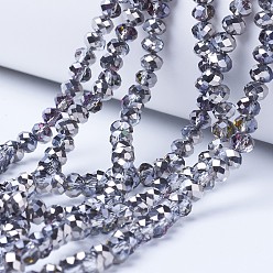 с Покрытием Серебра Гальванизируйте прозрачное стекло бисер нитей, с половиным покрытием, граненые, рондель, со серебряным покрытием, 2.5x2 мм, отверстие : 0.4 мм, около 199 шт / нитка, 13.4 дюйм (34 см)