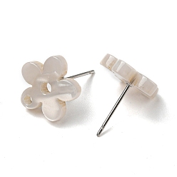Old Lace Acrylic Stud Earring Findings, with 304 Stainless Steel Pin, Flower, Old Lace, 12x12.5mm, Hole: 1.5mm, Pin: 0.8mm
