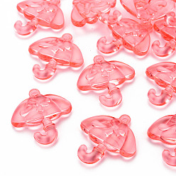Salmon Transparent Acrylic Pendants, Umbrella with Bowknot, Salmon, 42.5x38x7.5mm, Hole: 3x3.5mm, about 109pcs/500g