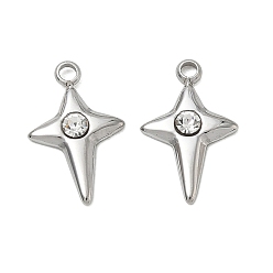 Stainless Steel Color 304 Stainless Steel Rhinestone Pendants, Star Charms, Stainless Steel Color, 14x9x2mm, Hole: 1.5mm