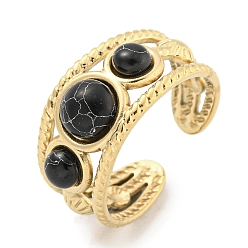 Синтетическая Бирюза Ионное покрытие (ip) 304 манжеты из нержавеющей стали с синтетической бирюзой, круглые открытые кольца для женщин и мужчин, реальный 18 k позолоченный, 10 мм, внутренний диаметр: регулируемый