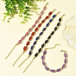 Oro Pulseras de cuentas de uvas de piedra mixta natural para mujer, dorado, 7.48 pulgada (19 cm)