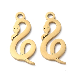 Golden Ion Plating(IP) 304 Stainless Steel Pendants, Manual Polishing, Snake Charms, Golden, 17.5x8x1mm, Hole: 1.6mm