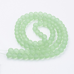 Pale Green Transparent Glass Bead Strands, Frosted, Round, Pale Green, 10mm, Hole: 1.3~1.6mm, about 80pcs/strand, 31.4 inch