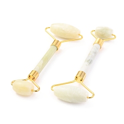 New Jade Natural New Jade Brass Face Massager, Facial Rollers, Golden, 142~150x54~58x19~22mm