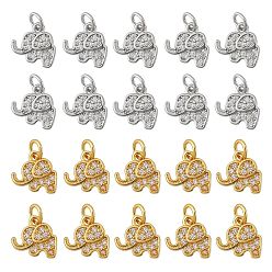 Mixed Color 20Pcs Brass Micro Pave Cubic Zirconia Charms, Elephant, Clear, Mixed Color, 10x11x2mm, Hole: 3mm, 10pcs/color