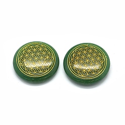 Зеленый Авантюрин Естественный зеленый авантюрин подвески, позолоченный цветок, плоско-круглые, семя жизни / сакральная геометрия, 39x8 мм, отверстие : 1.2 мм