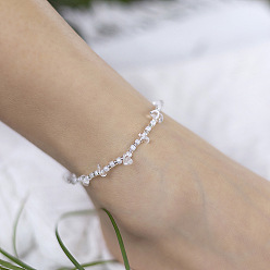 Хрусталь Браслеты на ногу из сплава, стеклянных бусин и натурального кварцевого кристалла, 8-5/8 дюйм (220 мм)