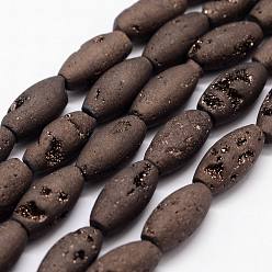 Кокосово-Коричневый Гальванизированные природные друзы геоде и окрашенные нитки агата, рис, кокосового коричневый, 17x8 мм, отверстие : 1.5 мм, около 12 шт / нитка, 7.67 дюйм