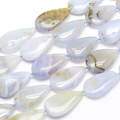 Светлый Стально-синий Натуральный голубой кружевной агат бисер нитей, слеза, светло-стальной синий, 26~33x17~19x5~10 мм, отверстие : 1 мм, 13~14 шт / нитка, отверстие : 1 мм, 16.3 дюйм (41.4 см)