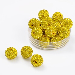 Citrine Pave Disco Ball Beads, Polymer Clay Rhinestone Beads, Grade A, Round, Citrine, PP14(2~2.1mm), 10mm, Hole: 1.0~1.2mm