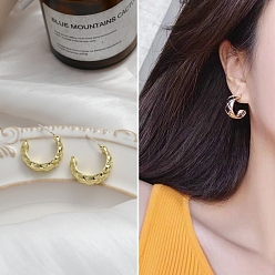 Golden Alloy Earrings for Women, with 925 Sterling Silver Pins, Golden, 18x12mm