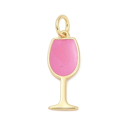 Ярко-Розовый Латунь эмаль подвески, с целью перехода в кольце, бокал прелести, стойки покрытие, без кадмия и без свинца, прочное покрытие, реальный 18 k позолоченный, ярко-розовый, 18.5x7.5x1.5 мм, отверстие : 3.5 мм