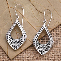 Античное Серебро Серьги-подвески из цинкового сплава в стиле бохо, слеза, античное серебро, 46x22 мм