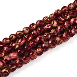 Темно-Красный Выпечки нарисованных стеклянных бусин прядей, круглые, волочильных стиле, темно-красный, 4~4.5 мм, отверстие : 0.8 мм, около 201~209 шт / нитка, 31.10~32.28 дюйм (79~82 см)
