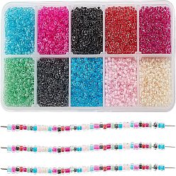 Mixed Color Glass Seed Beads, Transparent Inside Colours, Round Hole, Round, Mixed Color, 12/0, 2~2.5x1.5~2mm, Hole: 0.8mm, 10 colors, 20g/color, 200g/box