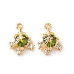 Зеленый Латунные микро проложить кубического циркония подвески, сердце, без никеля , реальный 18 k позолоченный, зелёные, 15x11.5x7.5 мм, отверстие : 1.5 мм