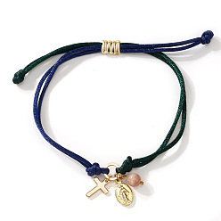 Разноцветный Браслеты ручной работы из регулируемого латунного шнура с подвесками, крест с девственной мари, золотые, красочный, 11.02 дюйм (28 см)