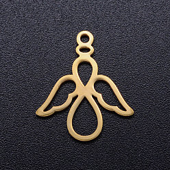 Настоящее золото 18K Ионное покрытие (ip) 304 подвески из нержавеющей стали, лазерная резка, полый, ангел, реальный 18 k позолоченный, 18x16x1 мм, отверстие : 1.4 мм