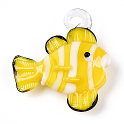 Желтый Подвески лэмпворк ручной работы, рыбы прелести, желтые, 35.5~39x32.5~38x11~12 мм, отверстие : 3.5~3x3.5~5 мм