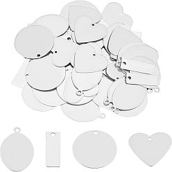 Stainless Steel Color 56 Pcs 4 Styles 304 Stainless Steel Pendants, Stamping Blank Tag, Stainless Steel Color, 14pcs/style