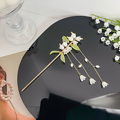 Белый Палочки для волос из сплава когтей, Аксессуары для волос с кисточками «Ландыш» для женщин и девочек, белые, 155x45 мм