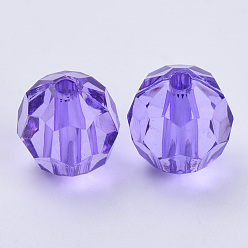 Blue Violet Transparent Acrylic Beads, Faceted, Round, Blue Violet, 16x15.5mm, Hole: 2.4mm, about 233pcs/500g