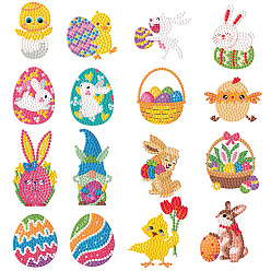 Egg DIY Diamond Painting Sticker Kits, including Self Adhesive Sticker, Resin Rhinestones, Diamond Sticky Pen, Tray Plate and Glue Clay, Mixed Shapes, Easter Theme Pattern, 52~80x40~51mm, 16 patterns, 1pc/pattern, 16pcs