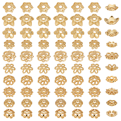 Настоящее золото 18K 80 шт. 10 стили цветочные латунные колпачки для бусин, стойки покрытие, без кадмия и без свинца, долговечный, реальный 18 k позолоченный, 7~9.5x7~10x1.8~3 мм, отверстие : 1~2 мм, 8 шт / стиль
