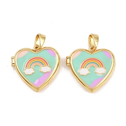 Real 18K Gold Plated Brass with Enamel Locket Pendants, Heart with Rainbow Charms, Cadmium Free & Lead Free, Long-Lasting Plated, Rack Plating, Colorful, Real 18K Gold Plated, 17.5x18x4mm, Hole: 5x3mm
