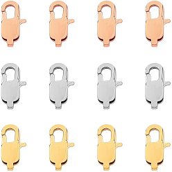 Mixed Color Ion Plating(IP) 304 Stainless Steel Lobster Claw Clasps, Mixed Color, 13x6x3mm, Hole: 1.4mm, 3colors, 4pcs/color, 12pcs/box