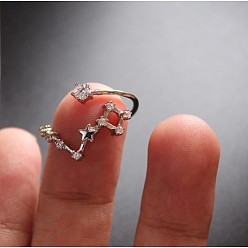 Рыбы Двенадцать колец-манжет с микропаве из латуни с кубическим цирконием, платина, Рыбы, внутренний диаметр: регулируемый