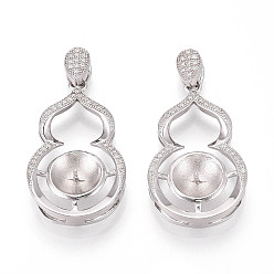 Платина 925 подвески-гвоздики из стерлингового серебра с микропаве из кубических цирконий, Горлянка, за половину пробурено бисера, платина, 33x19x5.5 мм, отверстие : 6x2~2.8 мм, штифты : 1 мм