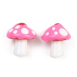 Ярко-Розовый Эмалевые бусины ручной работы в технике лэмпворк, бусины ручной работы, гриб, ярко-розовый, 17.5~18.5x15~15.5 мм, отверстие : 1.2 мм
